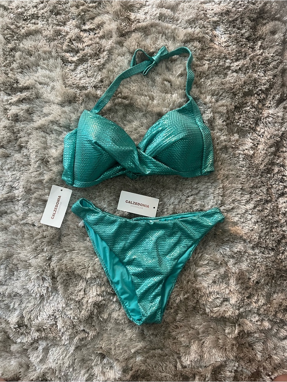 Calzedonia Teal Shimmer Twist Bikini Set